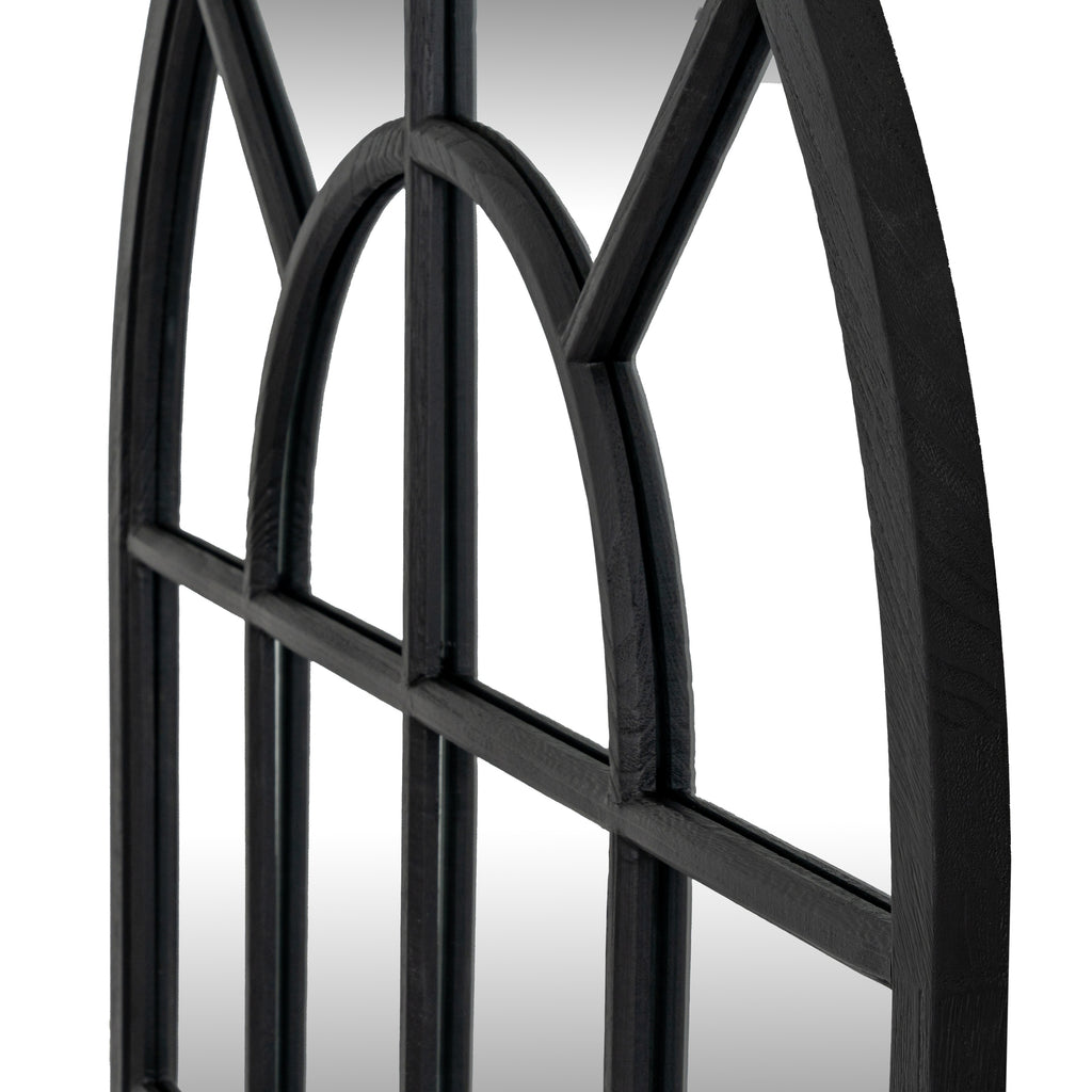 Black Wood Arched Window Mirror