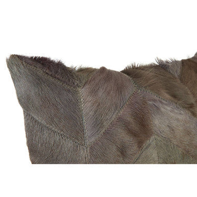 Bosie Safira Grey Chevron Hair on Leather Patchwork Cushion