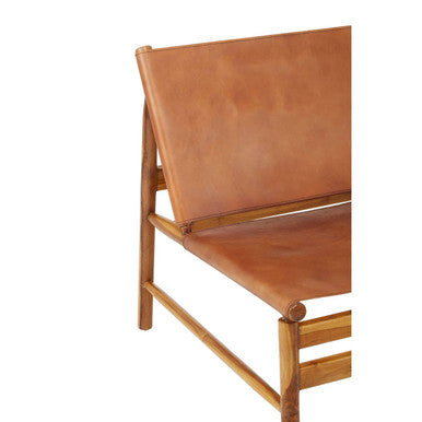 Kendari Teak Wood Chair with Brown Plain Leather