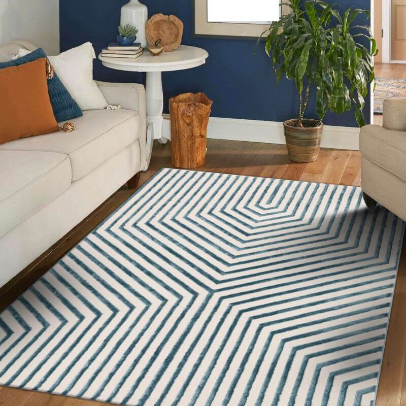 Zeo Deco Rug – Soft 3D Texture in Beige & Blue