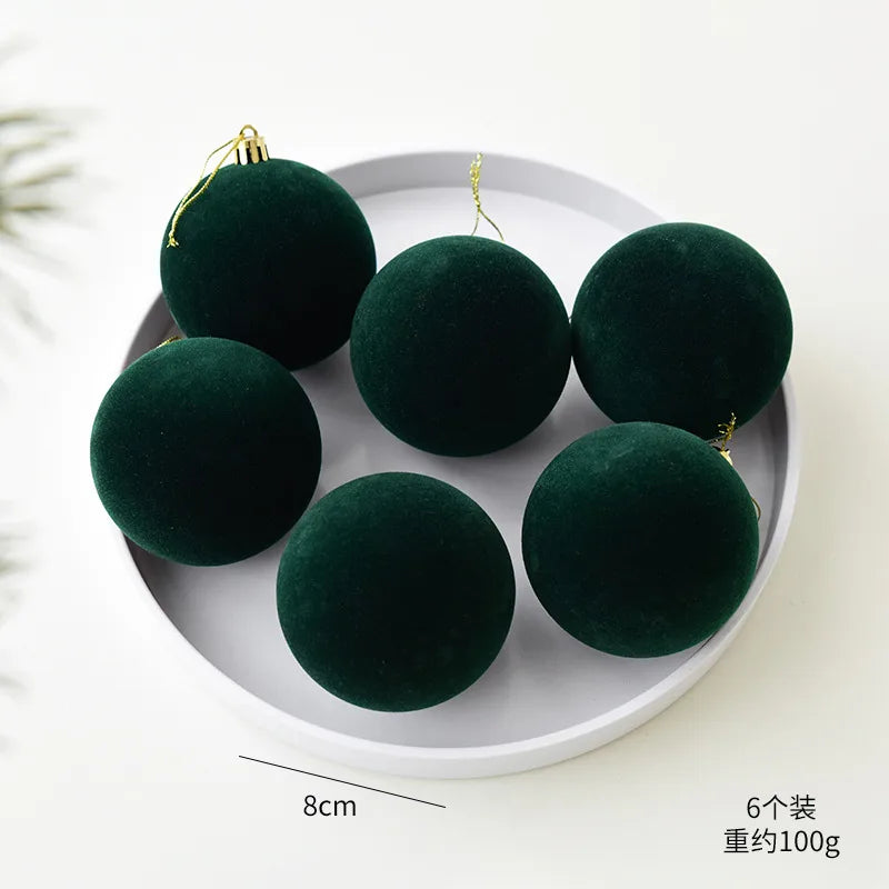 Flocking Christmas Ball Decorations 6/8cm Christmas Tree Ornaments Christmas Day Decorations Simple Style Plastic Material