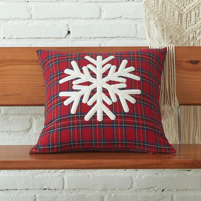 Christmas Print Embroidered Letter Cushion Cover Red And Green Plaid Fabric Home Decorative Pillowcase American Style