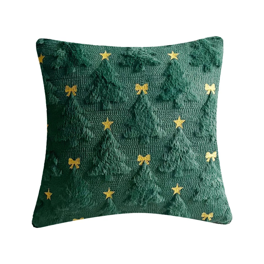 Embroidered Butterfly Knot Plush Pillowcase Sweet Christmas Style Living Room Sofa Cushion Cover American Style Solid Color