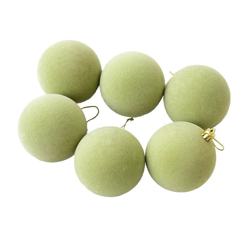 Flocking Christmas Ball Decorations 6/8cm Christmas Tree Ornaments Christmas Day Decorations Simple Style Plastic Material