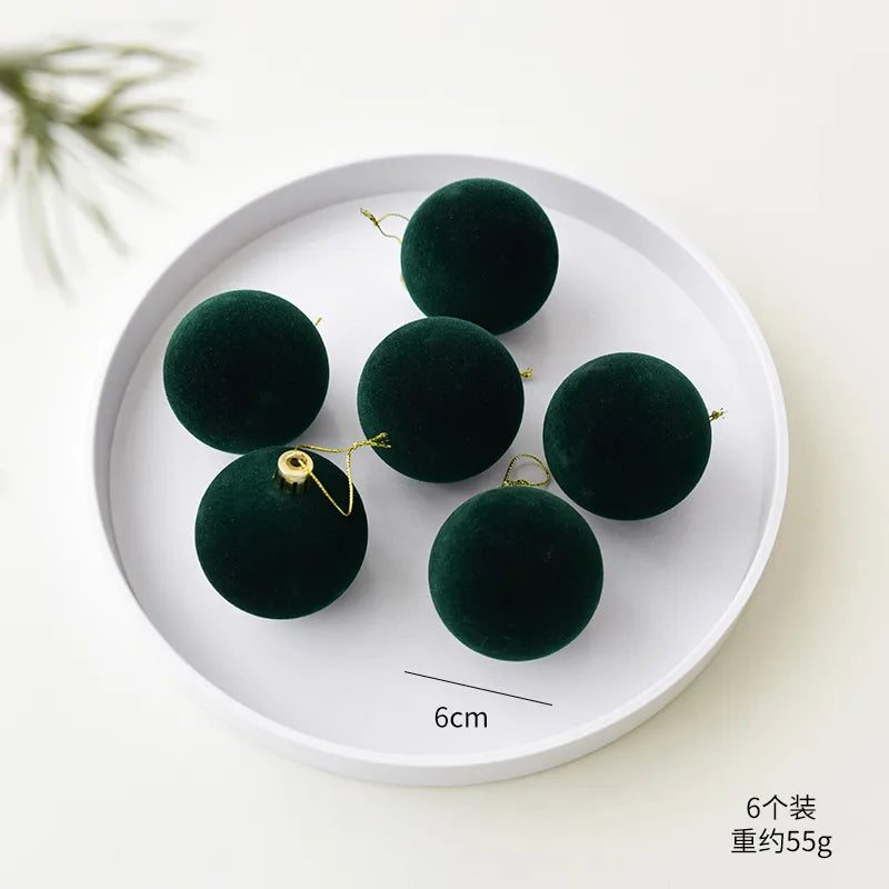 Flocking Christmas Ball Decorations 6/8cm Christmas Tree Ornaments Christmas Day Decorations Simple Style Plastic Material