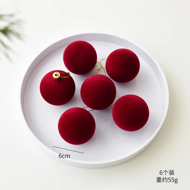 Flocking Christmas Ball Decorations 6/8cm Christmas Tree Ornaments Christmas Day Decorations Simple Style Plastic Material