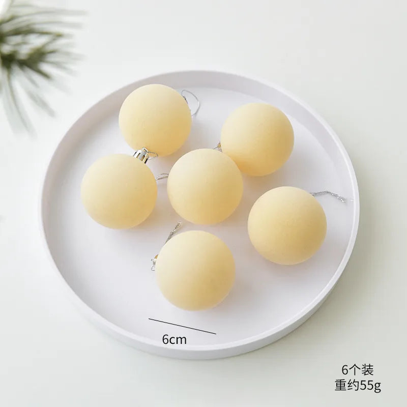 Flocking Christmas Ball Decorations 6/8cm Christmas Tree Ornaments Christmas Day Decorations Simple Style Plastic Material