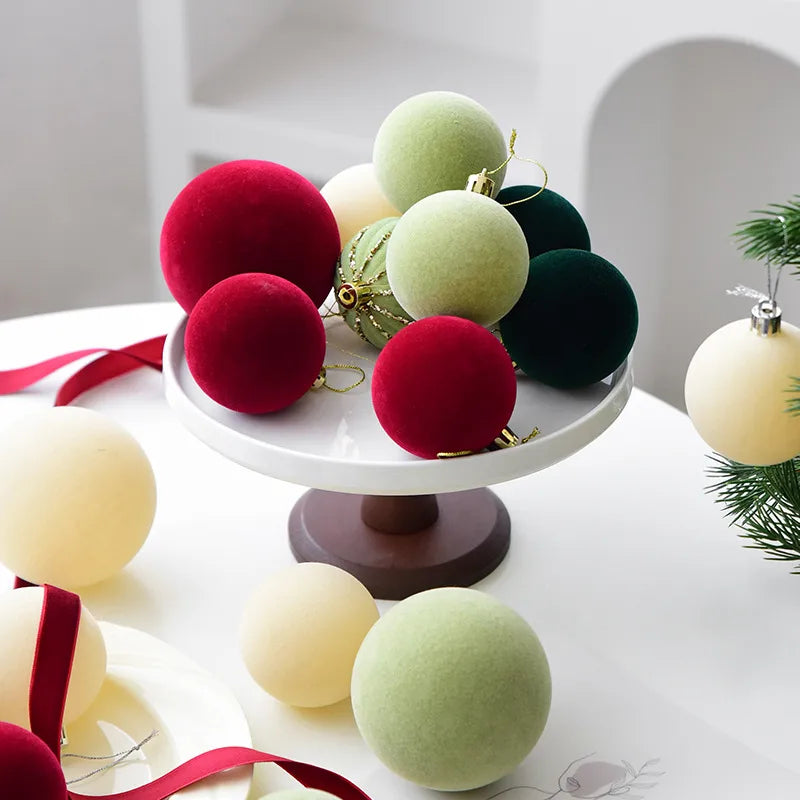 Flocking Christmas Ball Decorations 6/8cm Christmas Tree Ornaments Christmas Day Decorations Simple Style Plastic Material