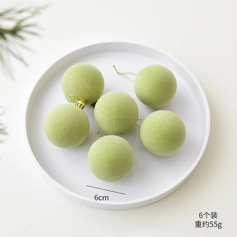 Flocking Christmas Ball Decorations 6/8cm Christmas Tree Ornaments Christmas Day Decorations Simple Style Plastic Material