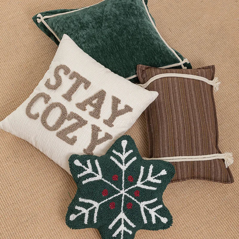 Christmas Trim Embroidered Velvet Pillow Cover Office Chair Cushion Bedroom Bedside Pillow New Arrival Festive Christmas Style