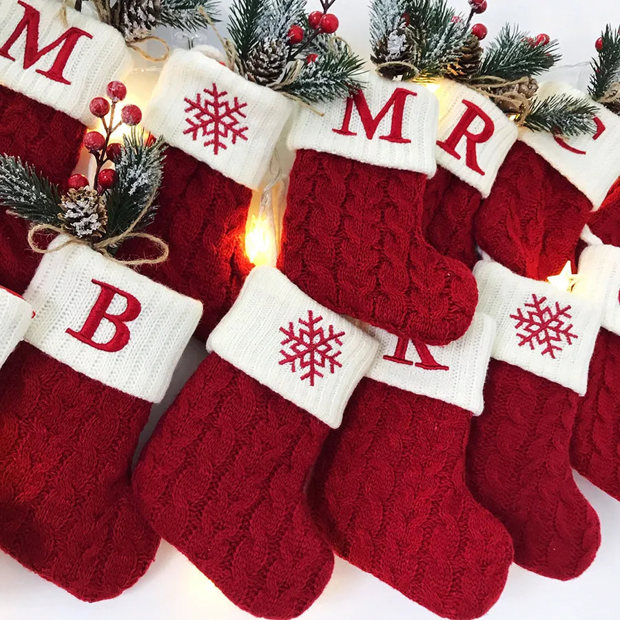 Christmas Fashion Letter Color Block yarn Party Christmas socks Party Supplies Decorations 1 Piece