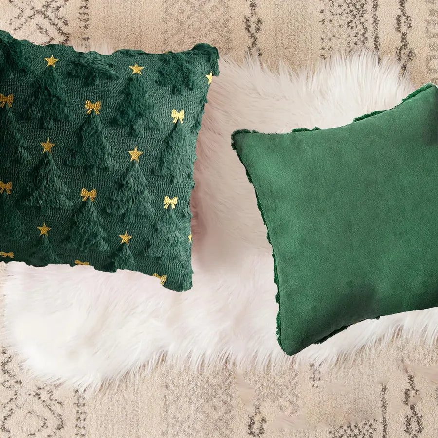 Embroidered Butterfly Knot Plush Pillowcase Sweet Christmas Style Living Room Sofa Cushion Cover American Style Solid Color