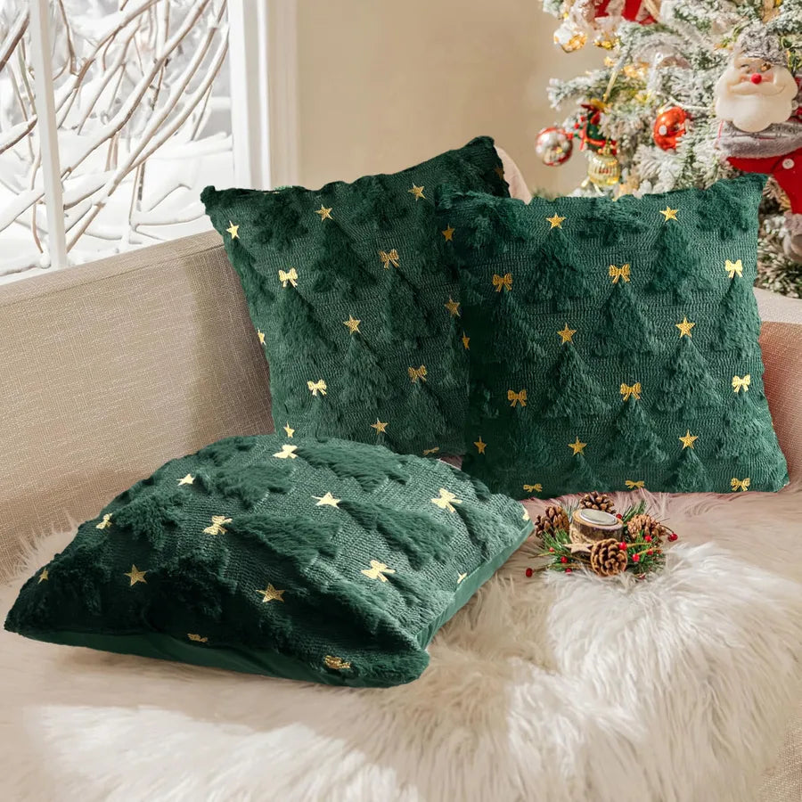 Embroidered Butterfly Knot Plush Pillowcase Sweet Christmas Style Living Room Sofa Cushion Cover American Style Solid Color