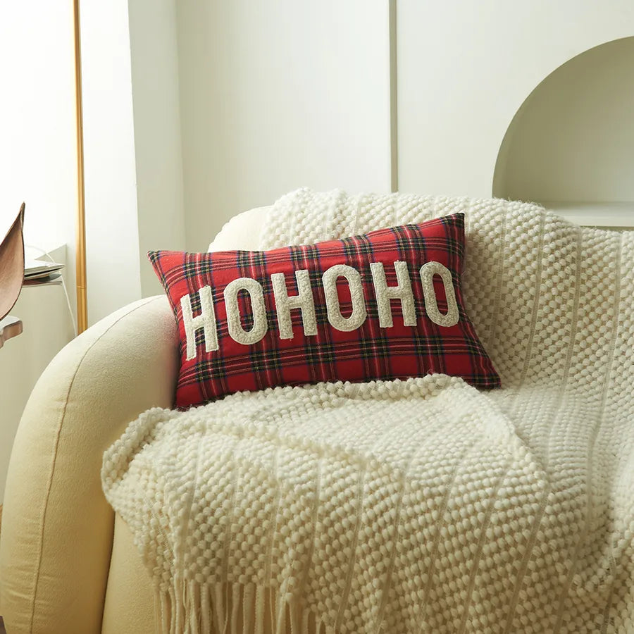 Christmas Print Embroidered Letter Cushion Cover Red And Green Plaid Fabric Home Decorative Pillowcase American Style