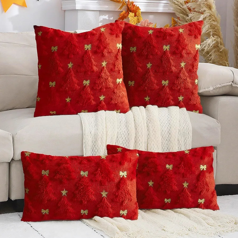 Embroidered Butterfly Knot Plush Pillowcase Sweet Christmas Style Living Room Sofa Cushion Cover American Style Solid Color