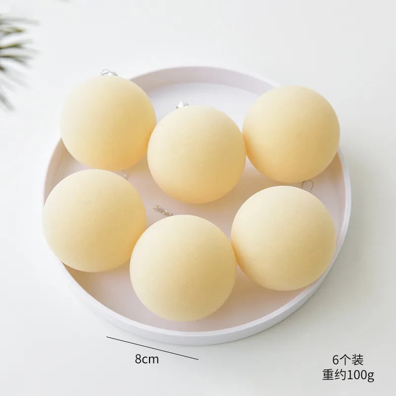 Flocking Christmas Ball Decorations 6/8cm Christmas Tree Ornaments Christmas Day Decorations Simple Style Plastic Material