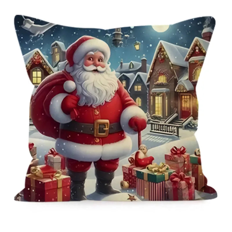 Christmas Santa Claus Print Cushion Covers Festive Home Decor Sofa Backrest Covers New Arrival Letter Pattern Christmas Style