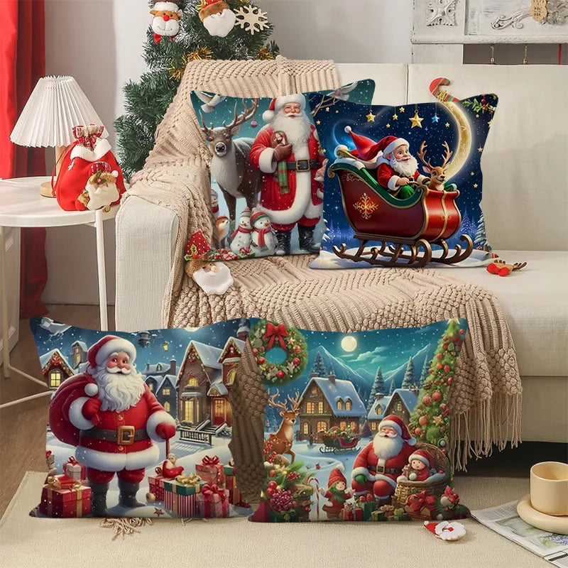 Christmas Santa Claus Print Cushion Covers Festive Home Decor Sofa Backrest Covers New Arrival Letter Pattern Christmas Style
