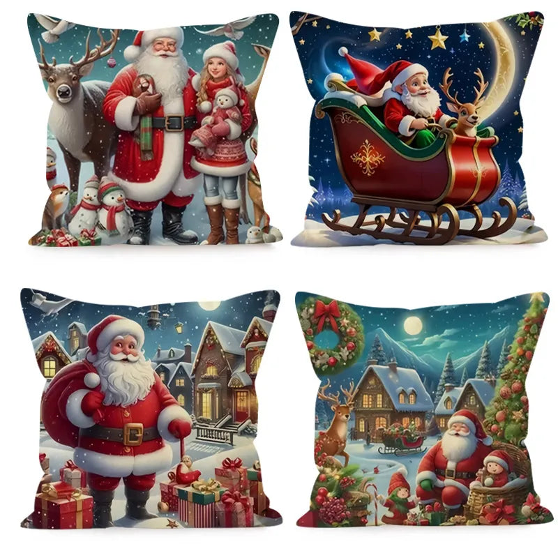 Christmas Santa Claus Print Cushion Covers Festive Home Decor Sofa Backrest Covers New Arrival Letter Pattern Christmas Style