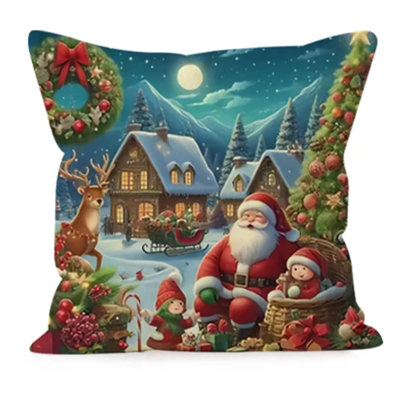 Christmas Santa Claus Print Cushion Covers Festive Home Decor Sofa Backrest Covers New Arrival Letter Pattern Christmas Style