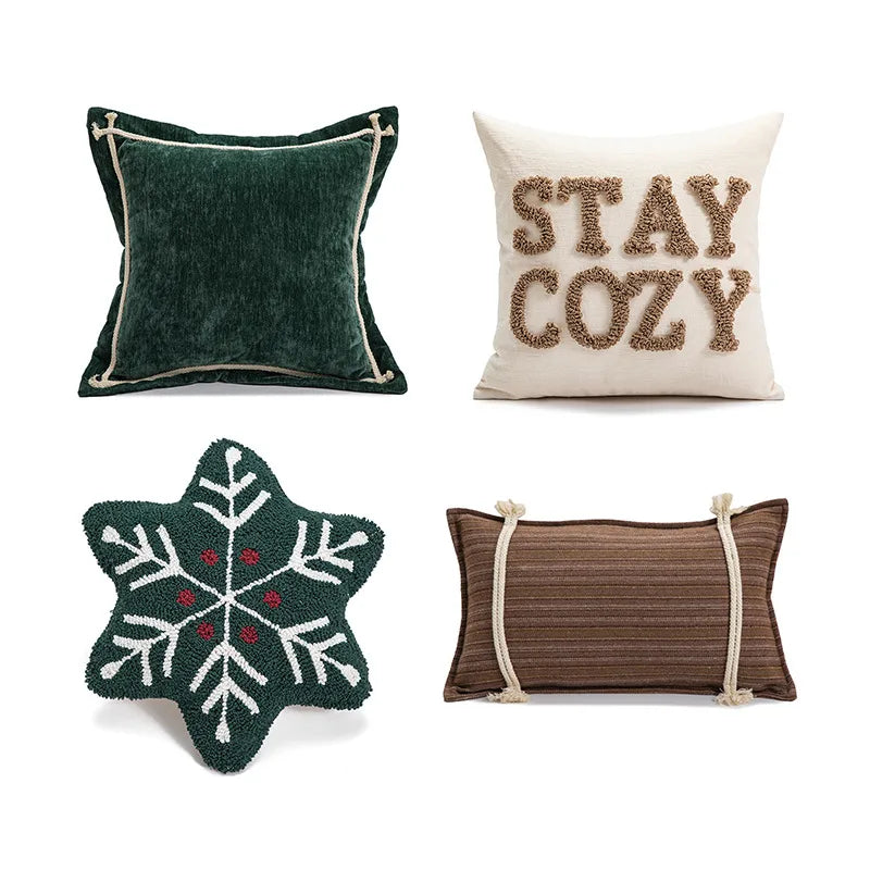 Christmas Trim Embroidered Velvet Pillow Cover Office Chair Cushion Bedroom Bedside Pillow New Arrival Festive Christmas Style