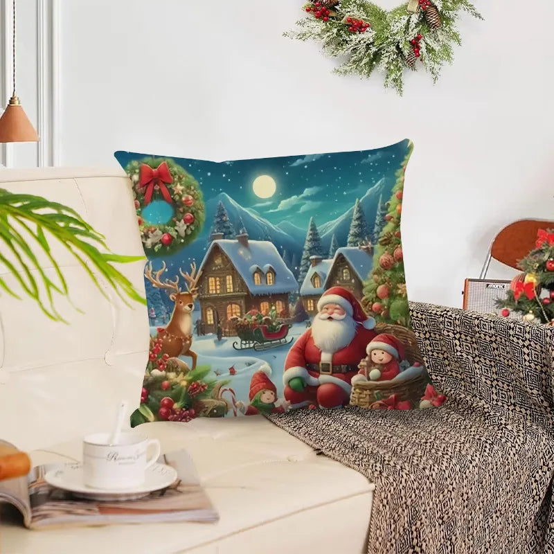 Christmas Santa Claus Print Cushion Covers Festive Home Decor Sofa Backrest Covers New Arrival Letter Pattern Christmas Style