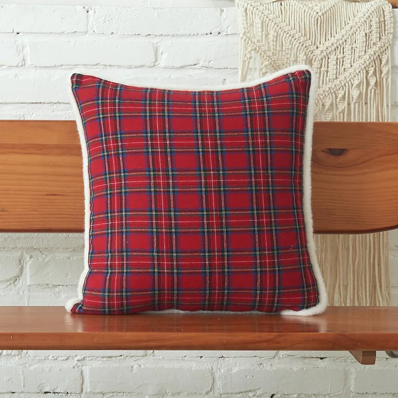 Christmas Print Embroidered Letter Cushion Cover Red And Green Plaid Fabric Home Decorative Pillowcase American Style