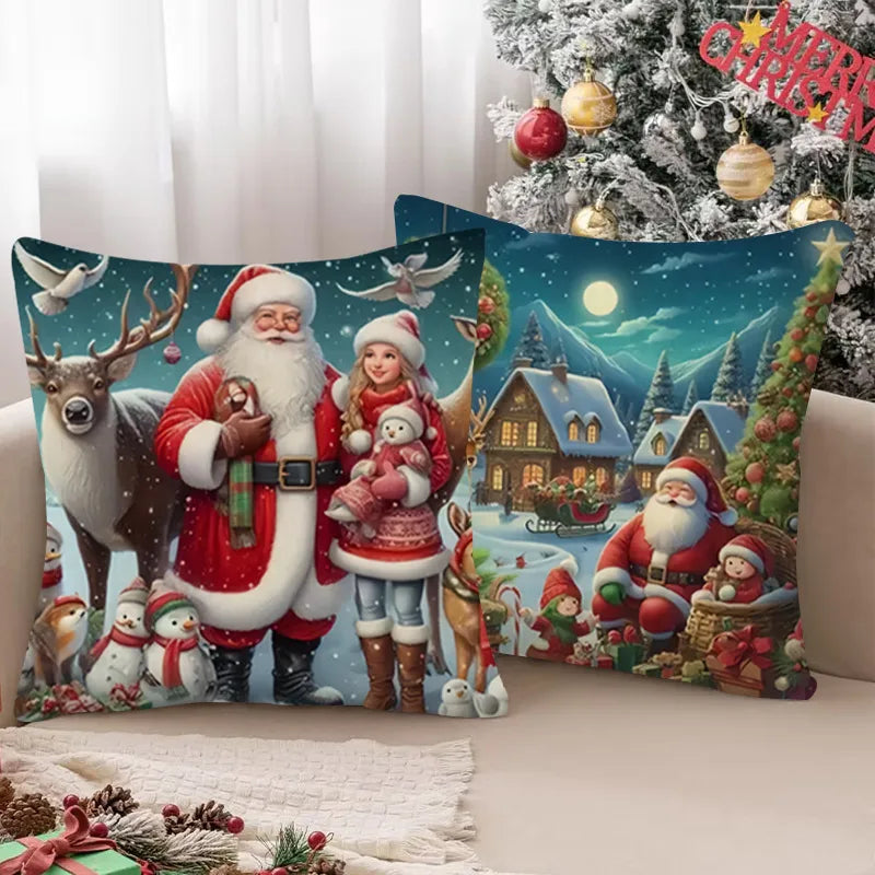 Christmas Santa Claus Print Cushion Covers Festive Home Decor Sofa Backrest Covers New Arrival Letter Pattern Christmas Style
