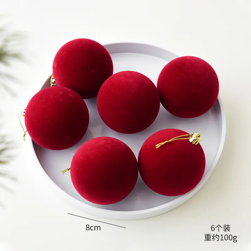 Flocking Christmas Ball Decorations 6/8cm Christmas Tree Ornaments Christmas Day Decorations Simple Style Plastic Material