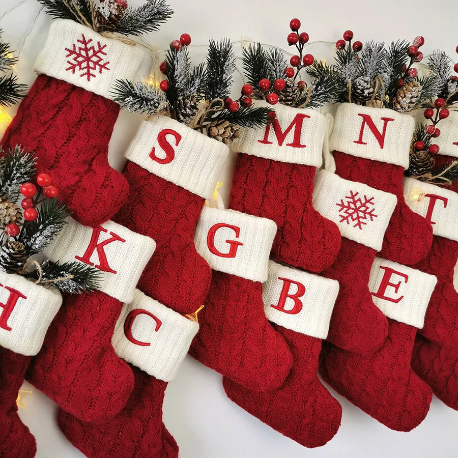Christmas Fashion Letter Color Block yarn Party Christmas socks Party Supplies Decorations 1 Piece