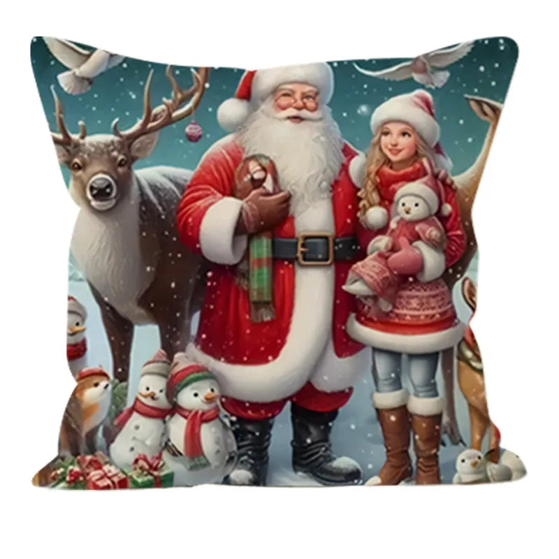 Christmas Santa Claus Print Cushion Covers Festive Home Decor Sofa Backrest Covers New Arrival Letter Pattern Christmas Style