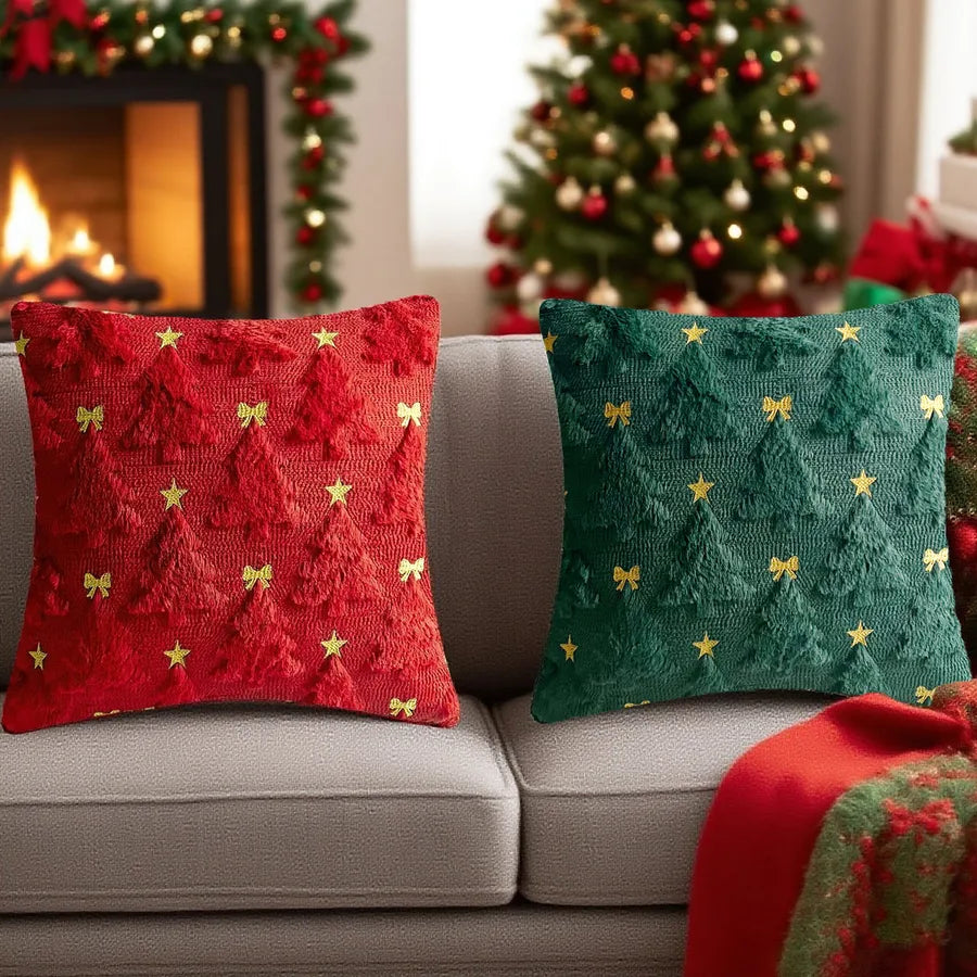 Embroidered Butterfly Knot Plush Pillowcase Sweet Christmas Style Living Room Sofa Cushion Cover American Style Solid Color